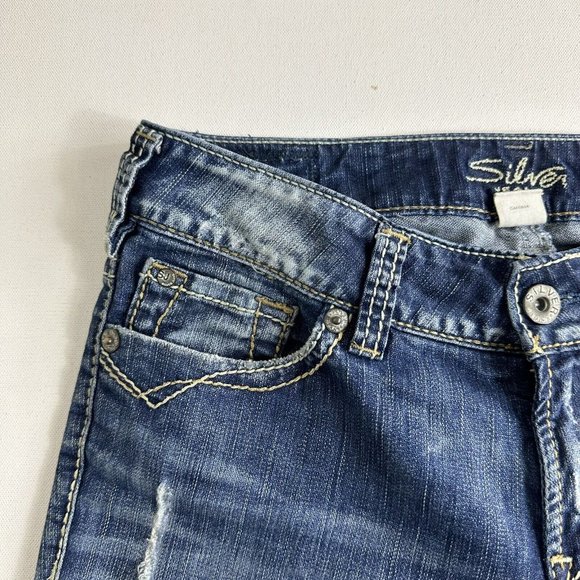 Silver Jeans Size 29x32 Bootcut Distressed Suki Surplus Flap Pocket Low Rise - Picture 4 of 11